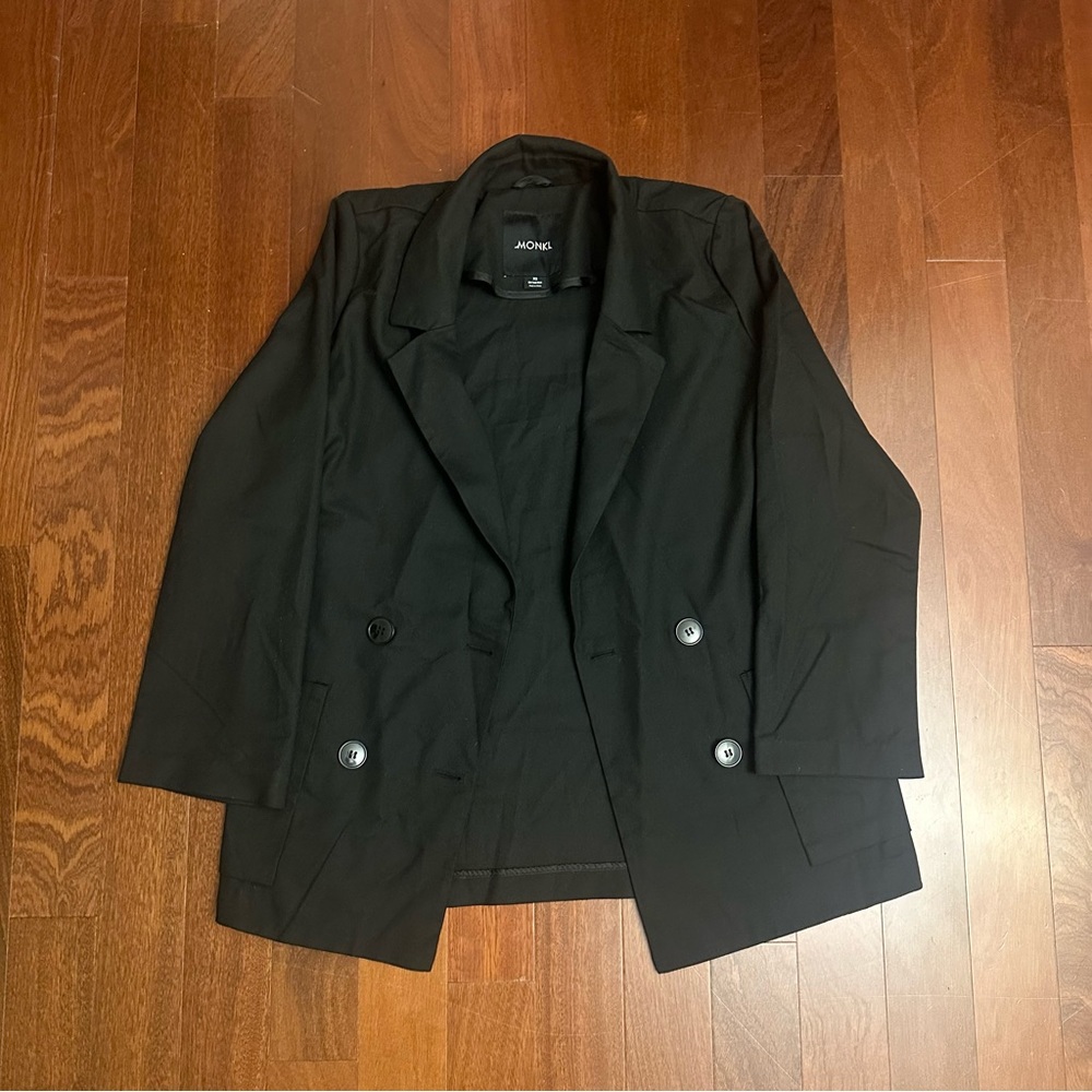 PENDING Monki Twiggy double breasted relaxed blazer in black